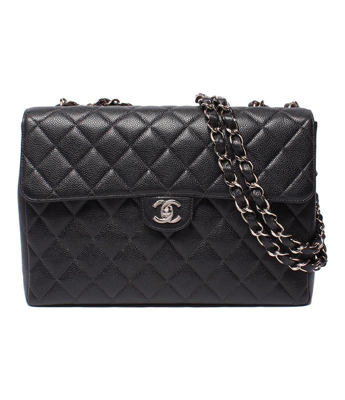 Chanel Shoulder Bag Single Flap Double Chain Silver Hardware Caviar Skin Deka