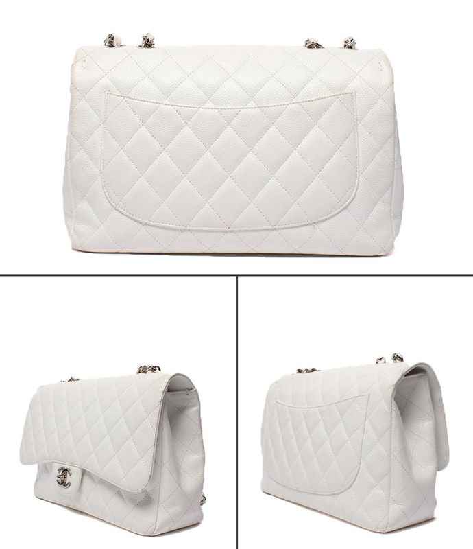 Chanel Chain Shoulder Bag Silver Hardware Double Chain Caviar Skin Deca