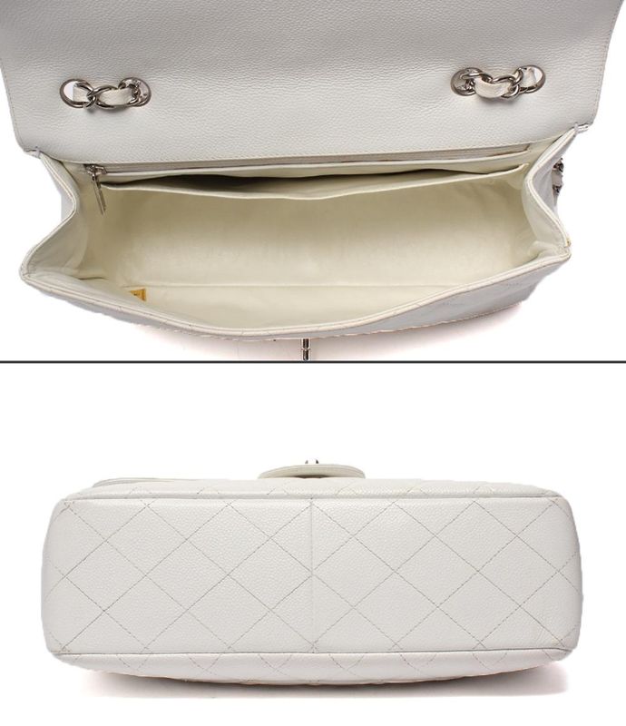 Chanel Chain Shoulder Bag Silver Hardware Double Chain Caviar Skin Deca