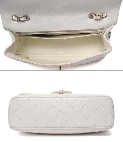 Chanel Chain Shoulder Bag Silver Hardware Double Chain Caviar Skin Deca