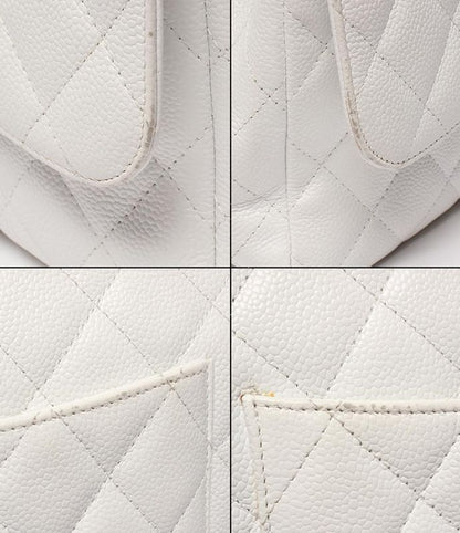 Chanel Chain Shoulder Bag Silver Hardware Double Chain Caviar Skin Deca