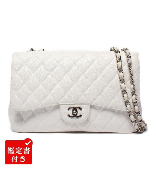 Chanel Chain Shoulder Bag Silver Hardware Double Chain Caviar Skin Deca