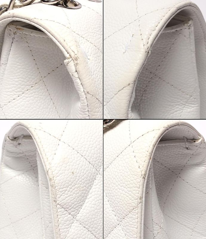 Chanel Chain Shoulder Bag Silver Hardware Double Chain Caviar Skin Deca