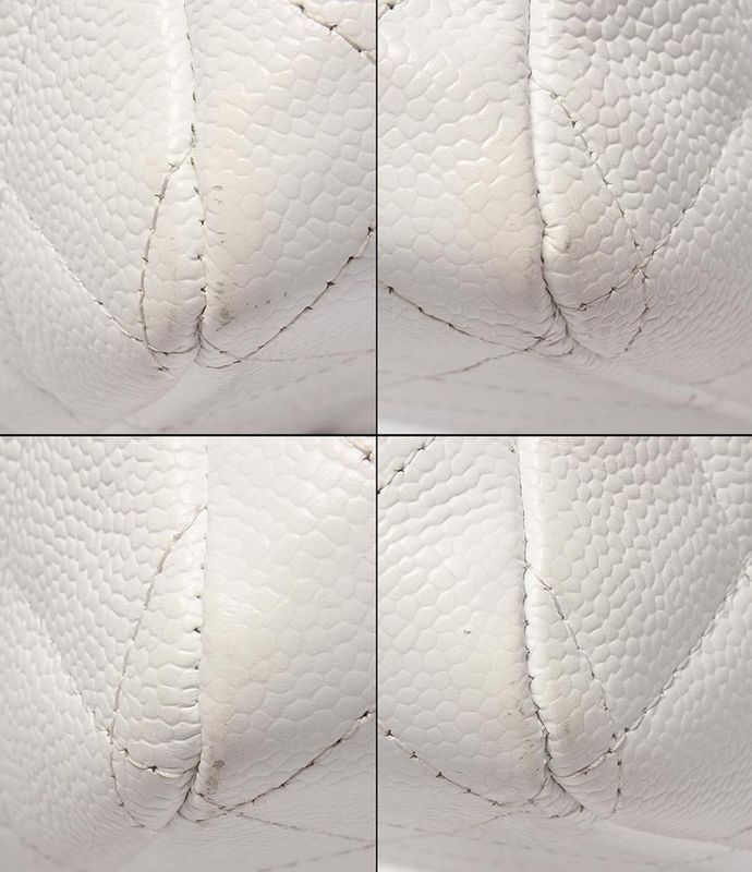 Chanel Chain Shoulder Bag Silver Hardware Double Chain Caviar Skin Deca