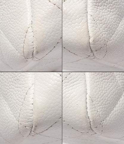 Chanel Chain Shoulder Bag Silver Hardware Double Chain Caviar Skin Deca