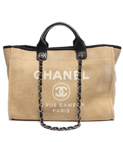 Chanel Tote Shoulder Bag Silver Hardware Deauville Tote Women's Chanel