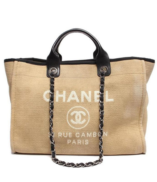Chanel Tote Shoulder Bag Silver Hardware Deauville Tote Women's Chanel