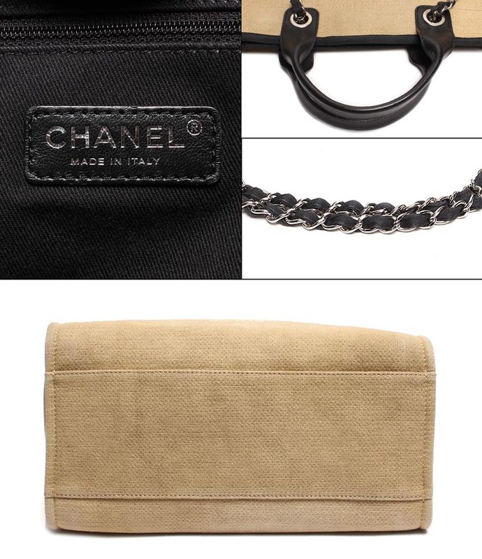 Chanel Tote Shoulder Bag Silver Hardware Deauville Tote Women's Chanel