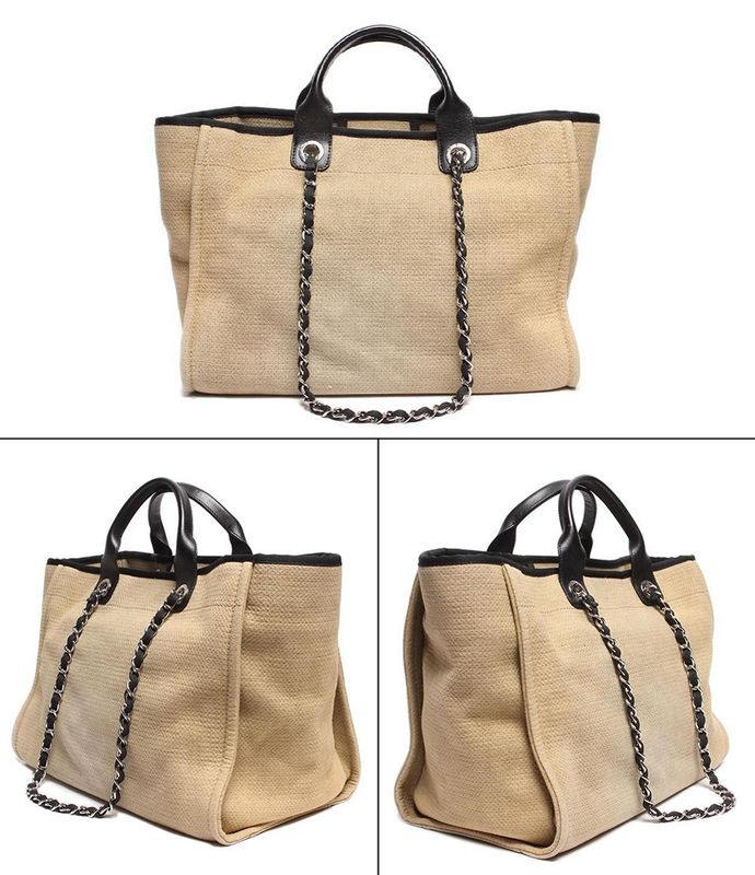 Chanel Tote Shoulder Bag Silver Hardware Deauville Tote Women's Chanel