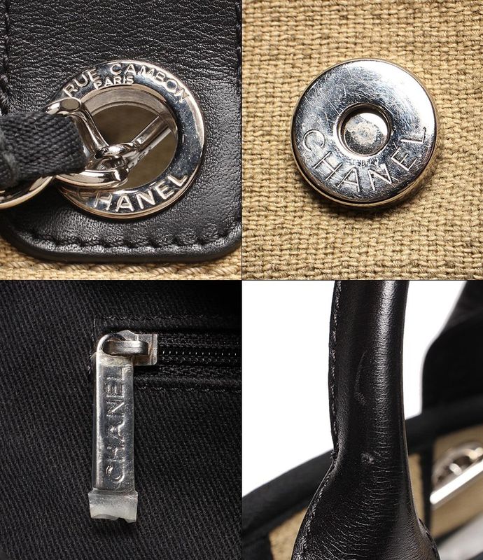 Chanel Tote Shoulder Bag Silver Hardware Deauville Tote Women's Chanel