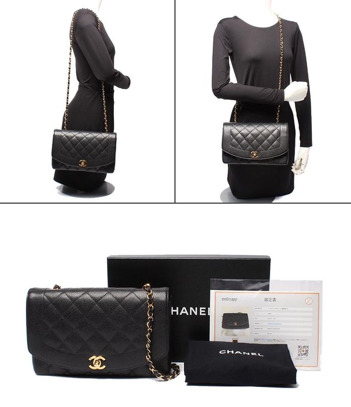 Chanel Chain Shoulder Bag Single Flap Single Chain Gold Hardware Diana Caviar