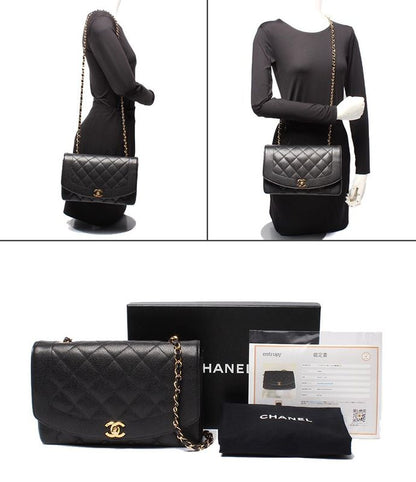 Chanel Chain Shoulder Bag Single Flap Single Chain Gold Hardware Diana Caviar