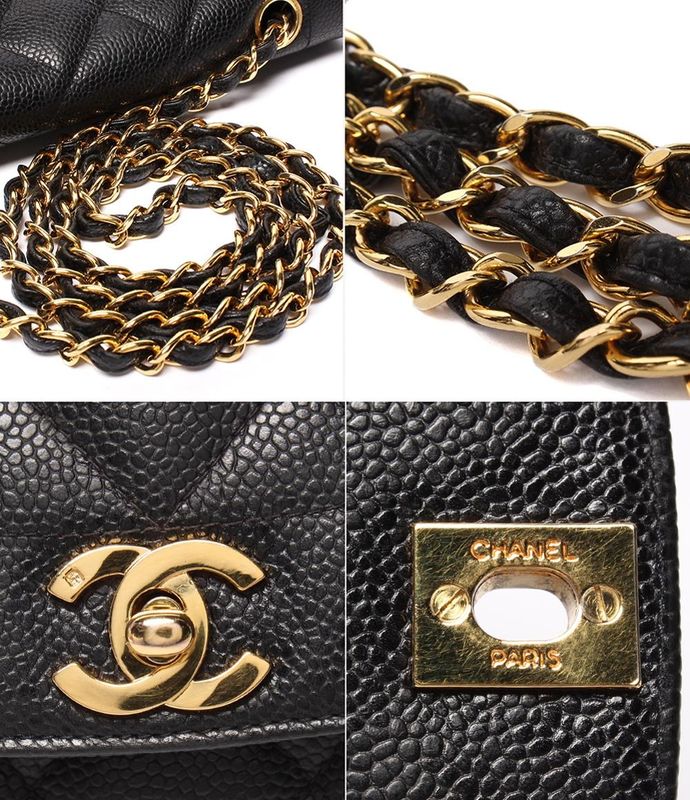 Chanel Chain Shoulder Bag Single Flap Single Chain Gold Hardware Diana Caviar
