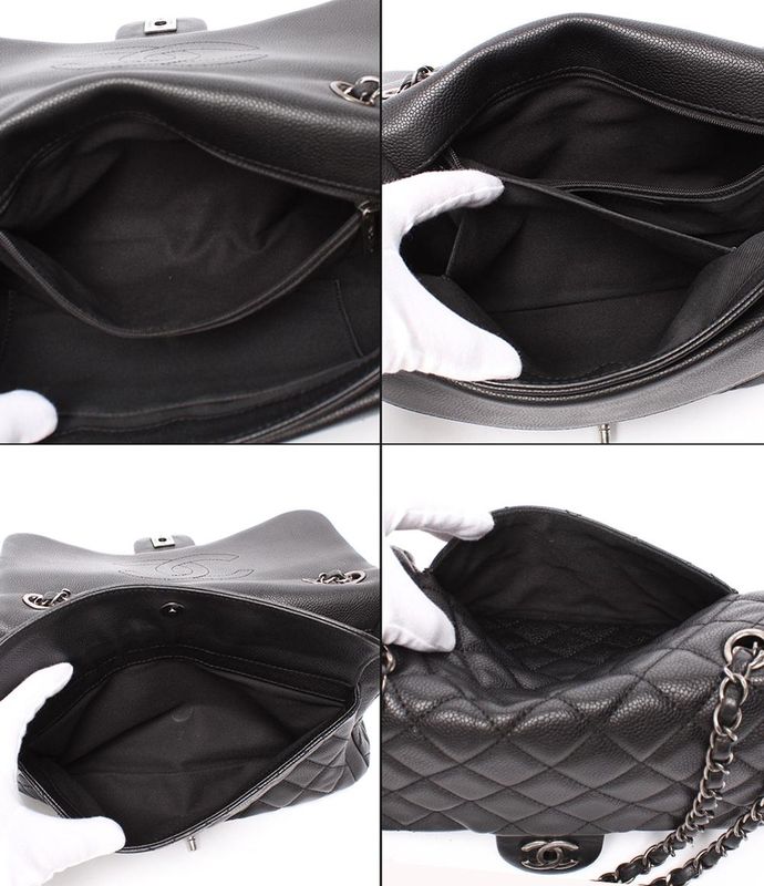 Chanel Chain Shoulder Bag Caviar Skin Silver Hardware 18s Double Chain Single