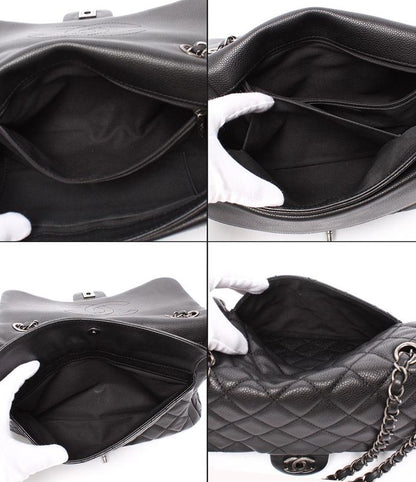 Chanel Chain Shoulder Bag Caviar Skin Silver Hardware 18s Double Chain Single