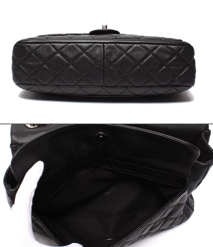 Chanel Chain Shoulder Bag Caviar Skin Silver Hardware 18s Double Chain Single