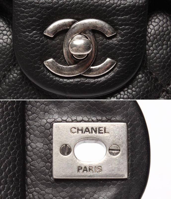 Chanel Chain Shoulder Bag Caviar Skin Silver Hardware 18s Double Chain Single