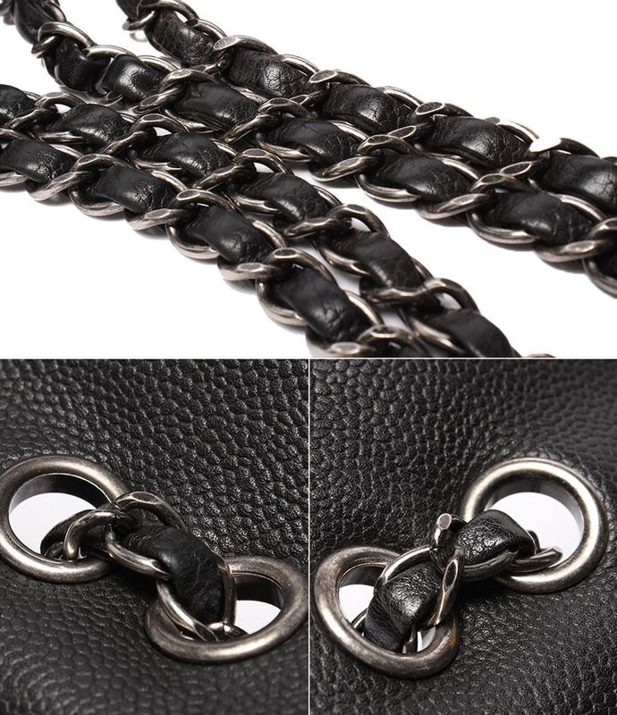 Chanel Chain Shoulder Bag Caviar Skin Silver Hardware 18s Double Chain Single