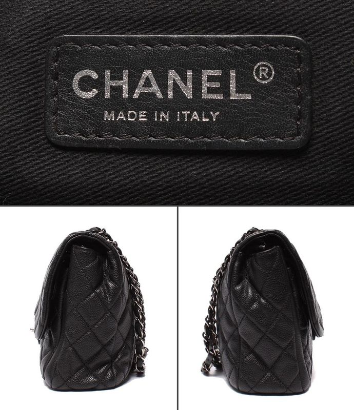 Chanel Chain Shoulder Bag Caviar Skin Silver Hardware 18s Double Chain Single