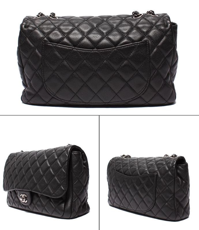 Chanel Chain Shoulder Bag Caviar Skin Silver Hardware 18s Double Chain Single