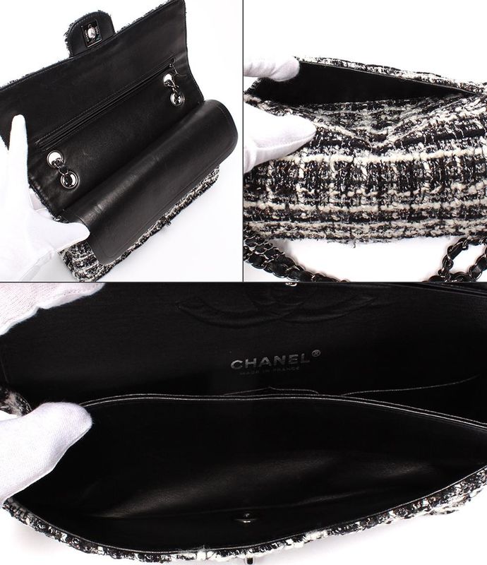 Chanel Shoulder Bag Handbag Shoulder Tweed Double Chain Double Flap Silver