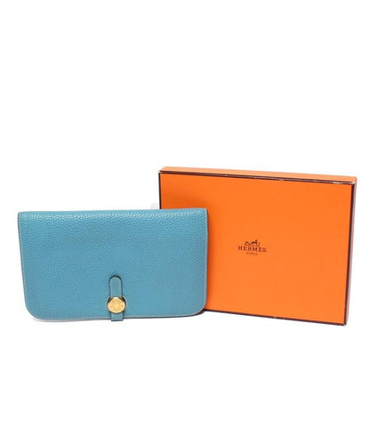 Hermes Long Wallet Engraved F Gold Hardware Dogon GM Unisex Hermes