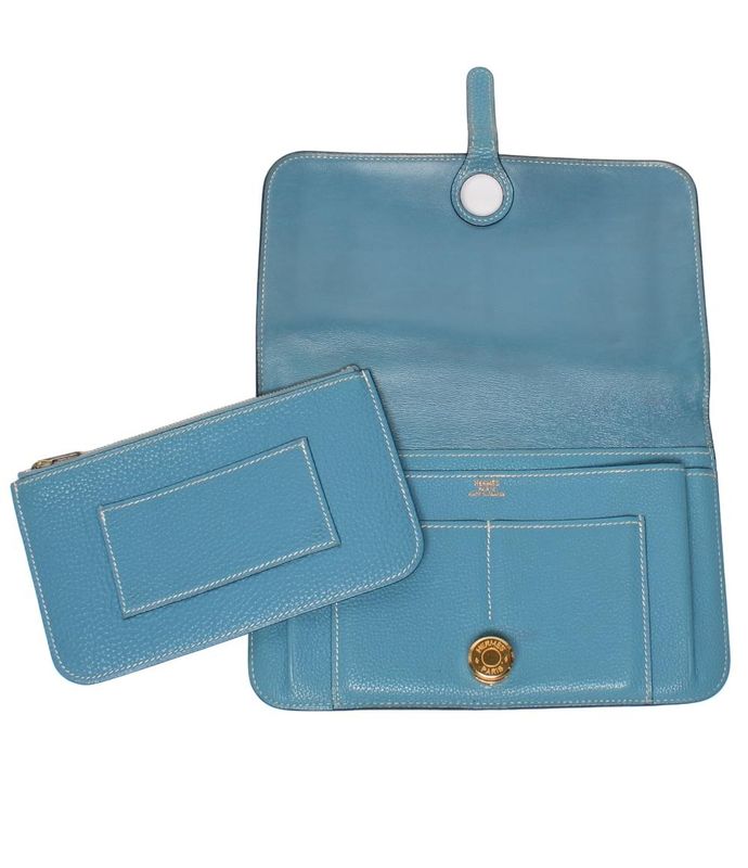 Hermes Long Wallet Engraved F Gold Hardware Dogon GM Unisex Hermes