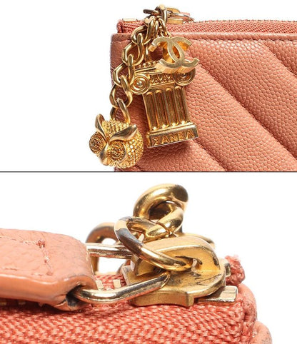 Leather Clutch Bag Coco Mark Owl Gold Hardware Chevron V Stitch Caviar Skin