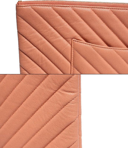 Leather Clutch Bag Coco Mark Owl Gold Hardware Chevron V Stitch Caviar Skin