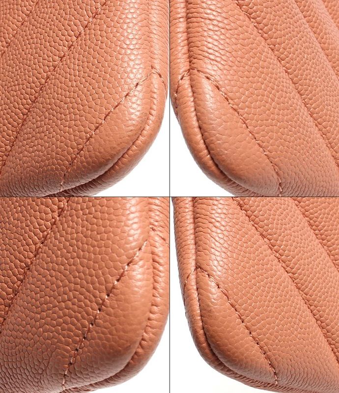 Leather Clutch Bag Coco Mark Owl Gold Hardware Chevron V Stitch Caviar Skin