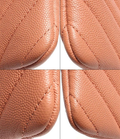 Leather Clutch Bag Coco Mark Owl Gold Hardware Chevron V Stitch Caviar Skin