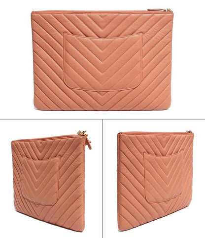 Leather Clutch Bag Coco Mark Owl Gold Hardware Chevron V Stitch Caviar Skin