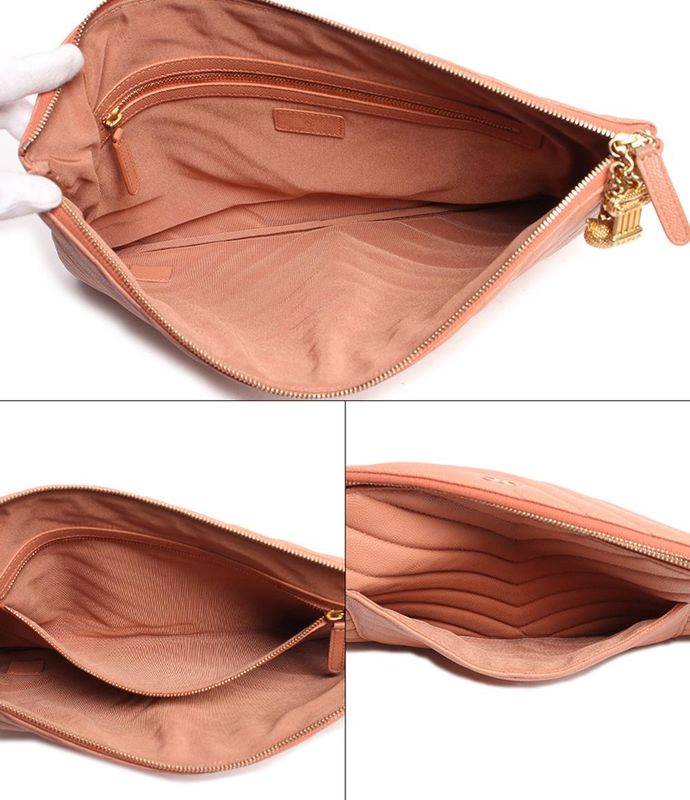 Leather Clutch Bag Coco Mark Owl Gold Hardware Chevron V Stitch Caviar Skin