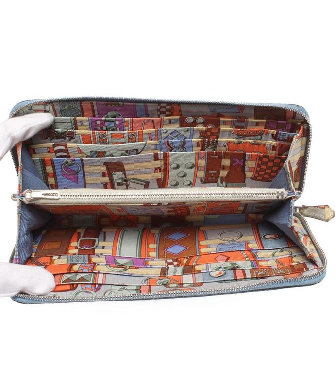 Hermes Round Zipper Long Wallet Engraved R Silver Hardware Azap Long Silk Inn
