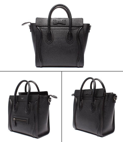 Celine 2way Handbag Shoulder Bag Crossbody Silver Hardware Drum Calf Luggage