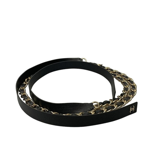 Chanel Belt - Black And Gold Coco Mark / Chain / Size L Leather