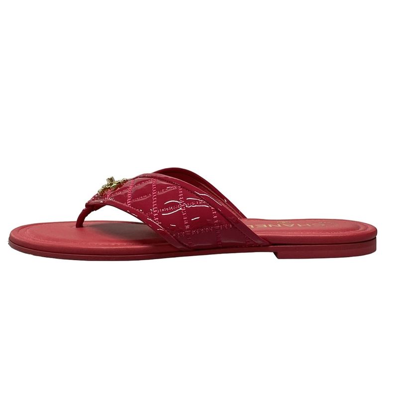 Chanel Sandals 38C Women's G45141 Pink Thong / Matelasse / Coco Mark / Gold