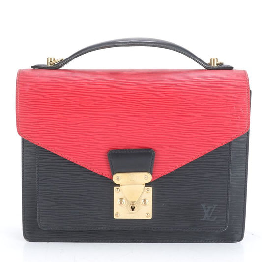 No Sticky Louis Vuitton Epi Monceau Noir Black Castilian Red 2WAY Shoulder Bag