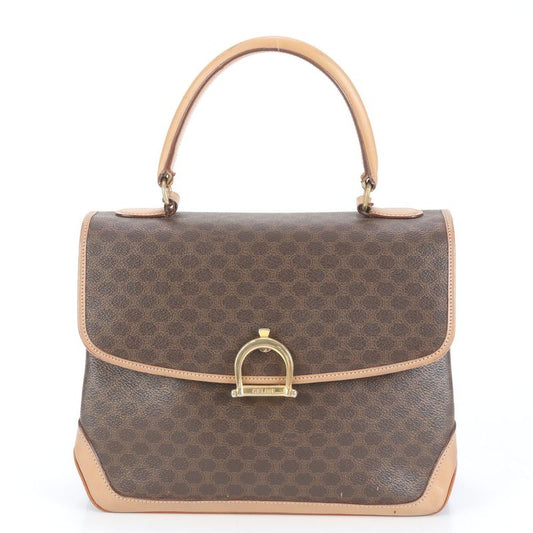 Vintage Celine Macadam Leather Handbag Tote Genuine Leather Brown Branded