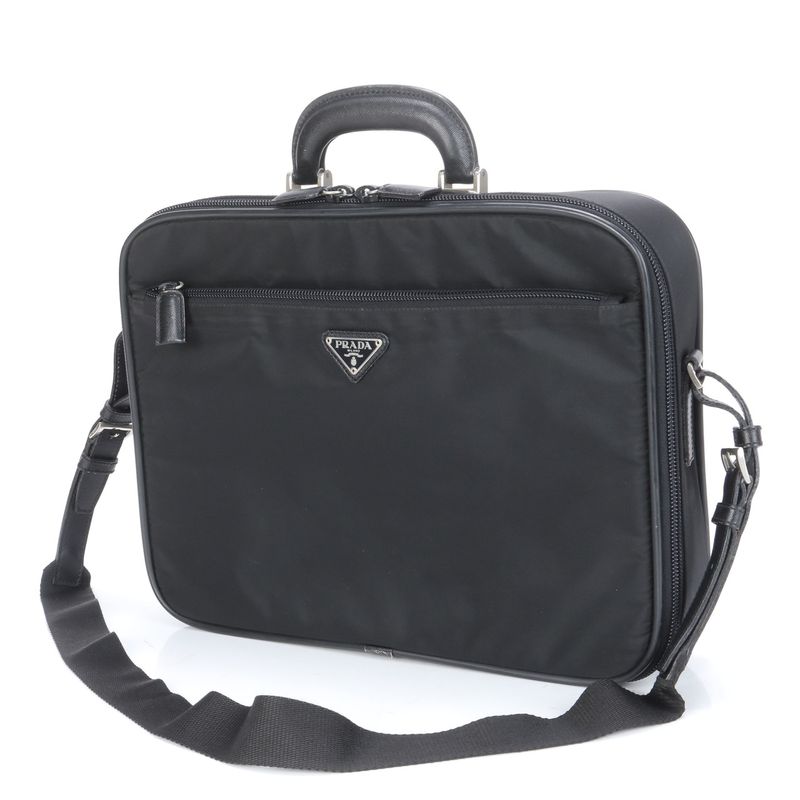 Prada Tessuto Nylon Triangle Logo 2WAY Business Bag Crossbody Shoulder Black A4