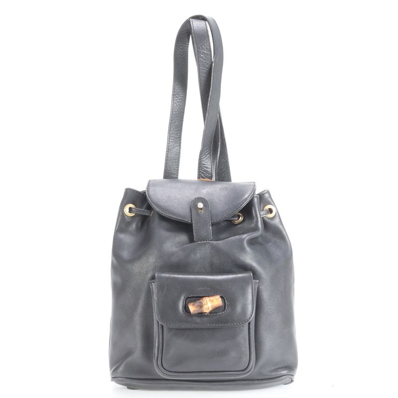 Vintage Old Gucci Bamboo Leather Backpack Sac Backpack Shoulder Bag Women EEE