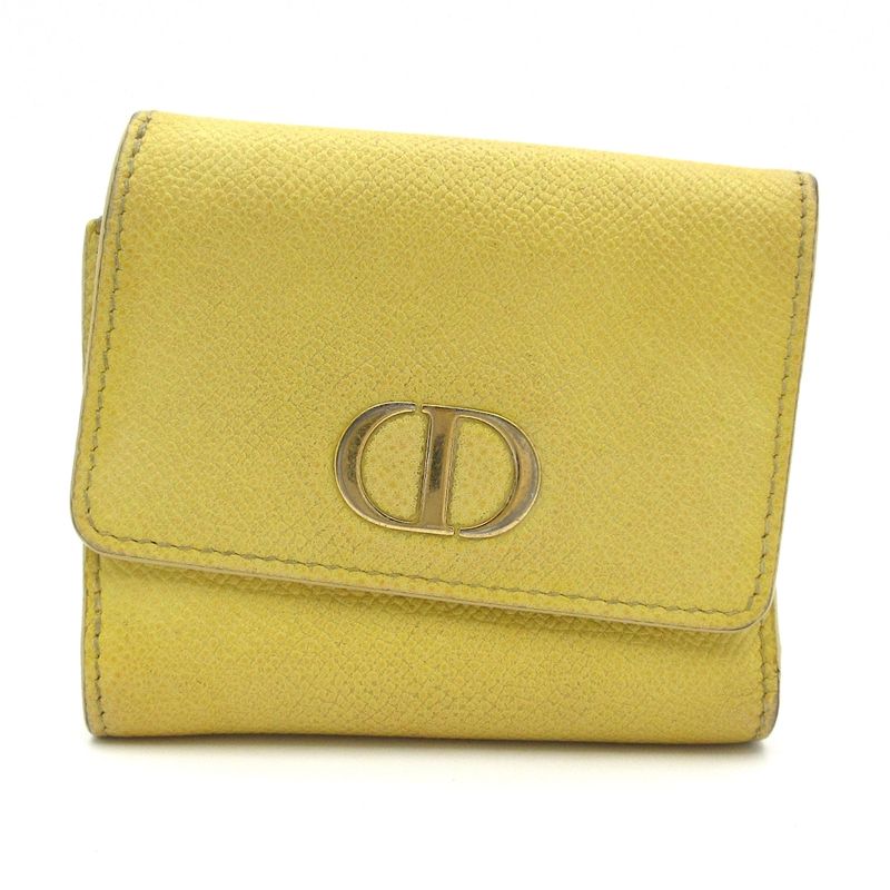 Dior/christian Dior Trifold Wallet Montaigne Yellow And Gold Leather