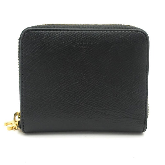 Celine Bifold Wallet Triomphe Zip Wallet Black And Gold Round Zipper Leather