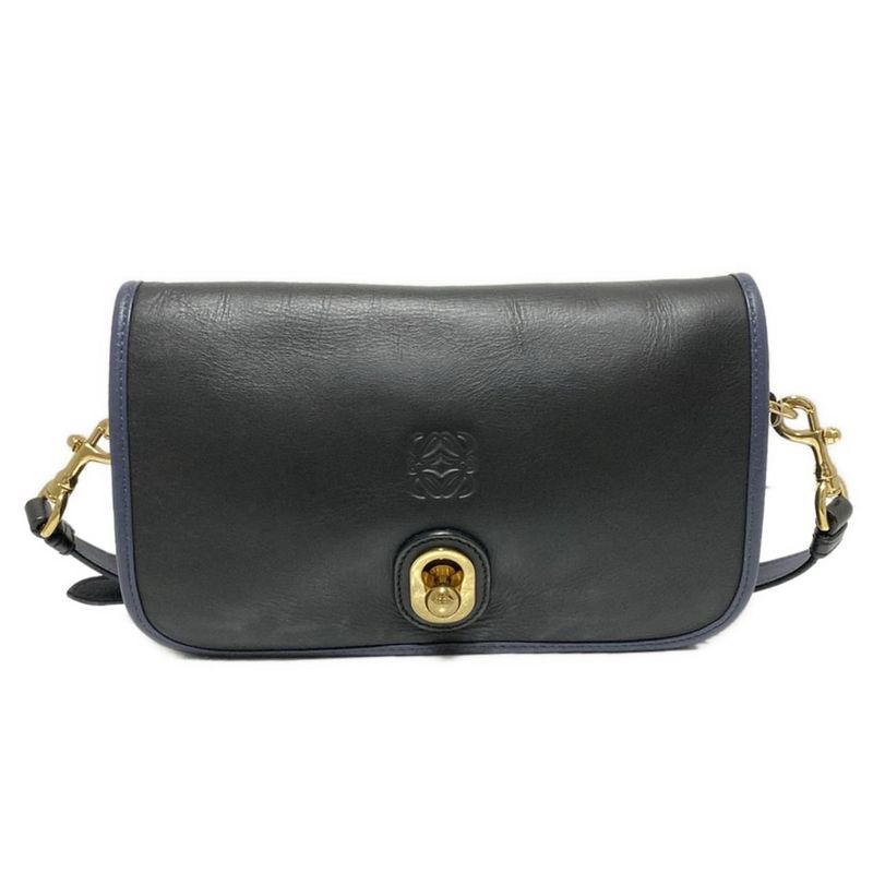 Loewe Ines Shoulder Bag Black And Dark Navy Strap Detachable Leather