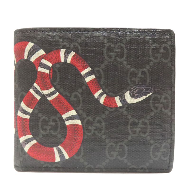 Gucci 451266 GG Supreme Snake Print Fold Wallet With Coin Purse PVC Men's