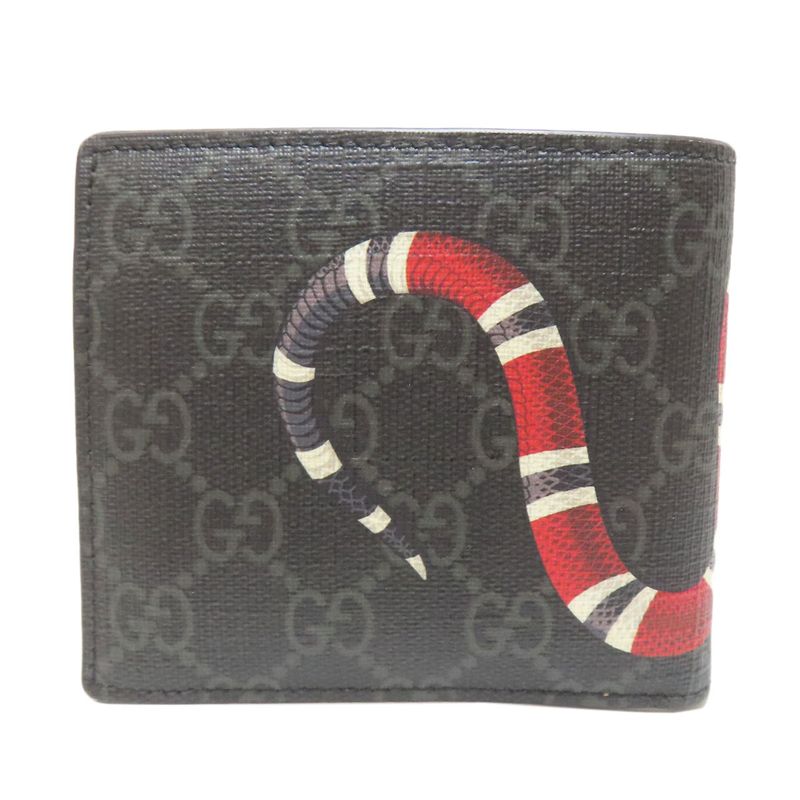Gucci 451266 GG Supreme Snake Print Fold Wallet With Coin Purse PVC Men's