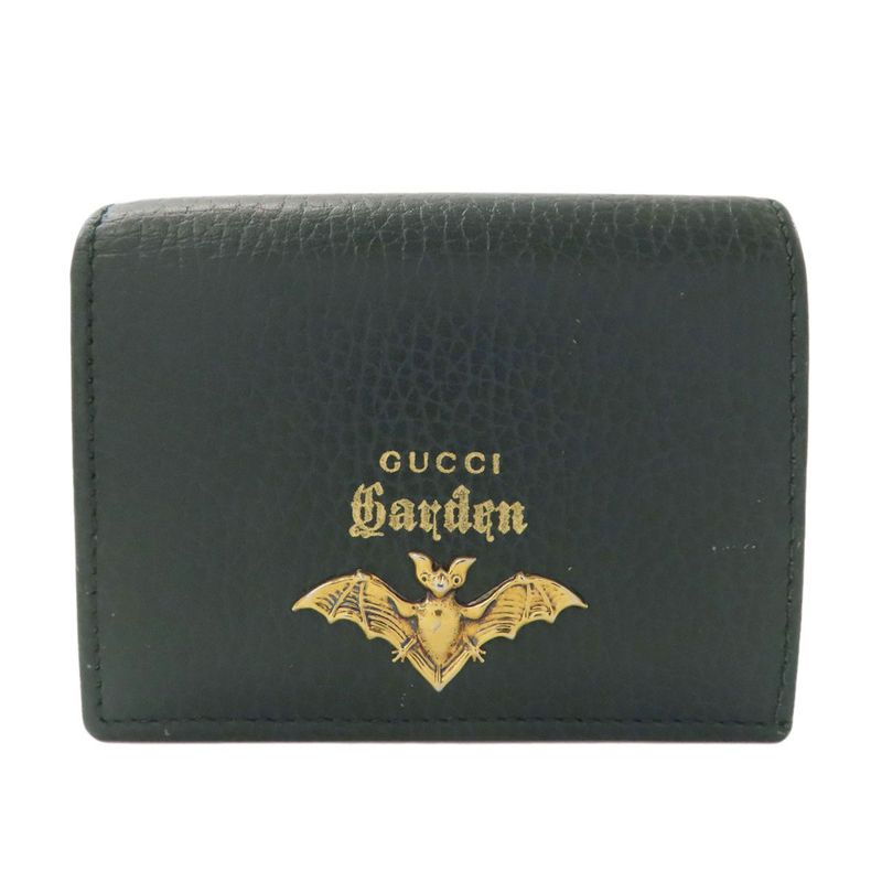 Gucci 516938 Garden Bat Compact Wallet With Coin Purse Leather Women