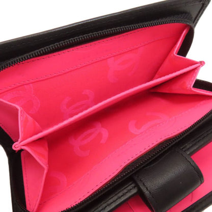 Chanel Cambon Line Silver Hardware Bifold Wallet With Coin Purse Calf Women