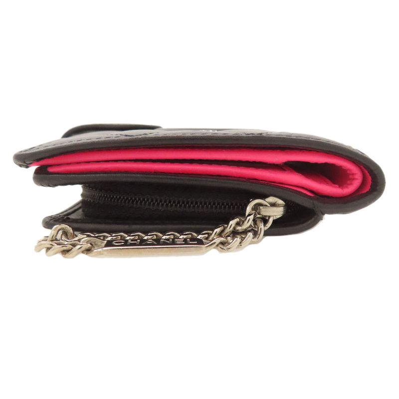 Chanel Cambon Line Silver Hardware Bifold Wallet With Coin Purse Calf Women