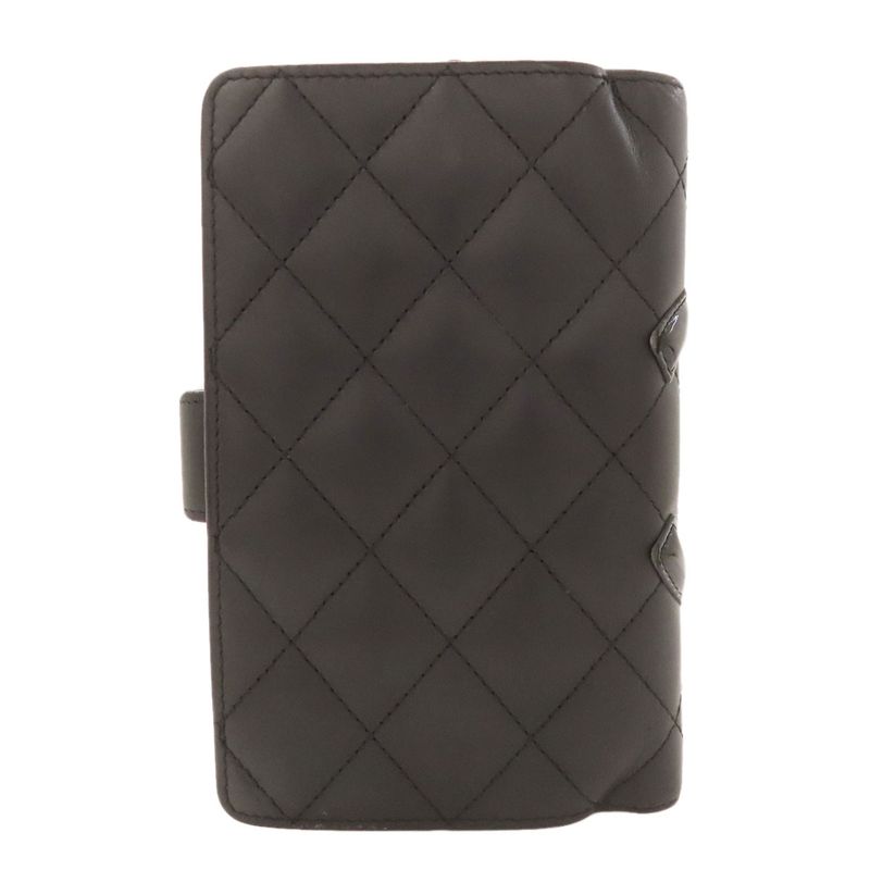 Chanel Cambon Line Silver Hardware Bifold Wallet With Coin Purse Calf Women